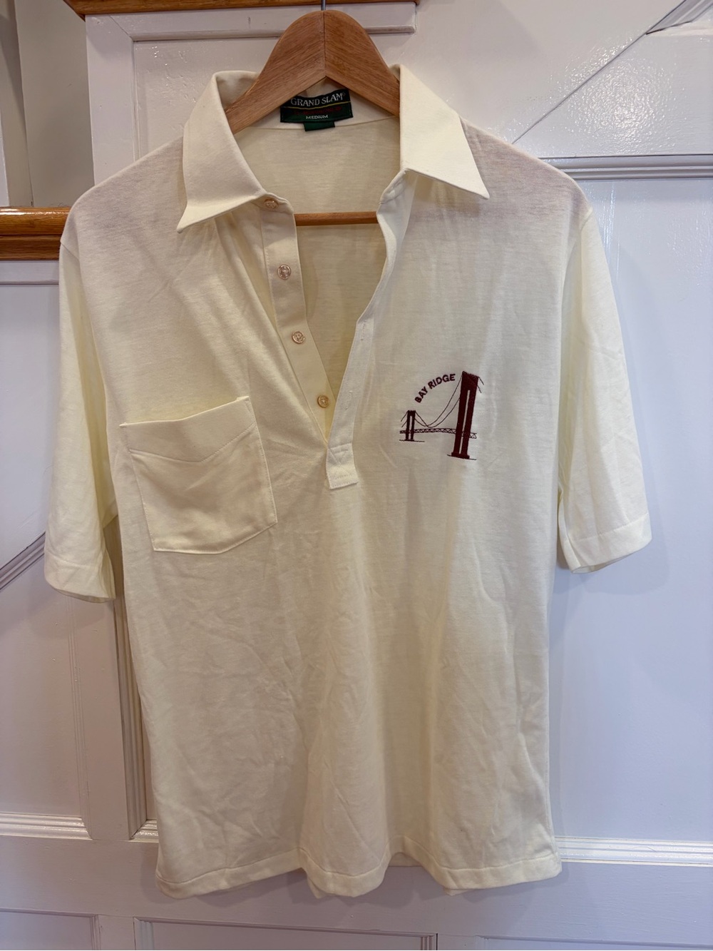 Vintage Brooklyn Bay Ridge Grand Slam Men’s Cream Polo Shirt Medium New York